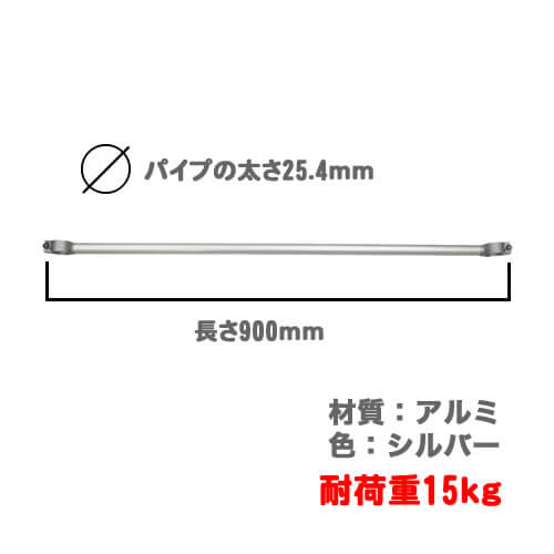 寸法図。つっぱりポールを使用した壁掛けテレビ風設置の「ヒガシポールシステム」のオプションです。　連結ハンガーパイプ