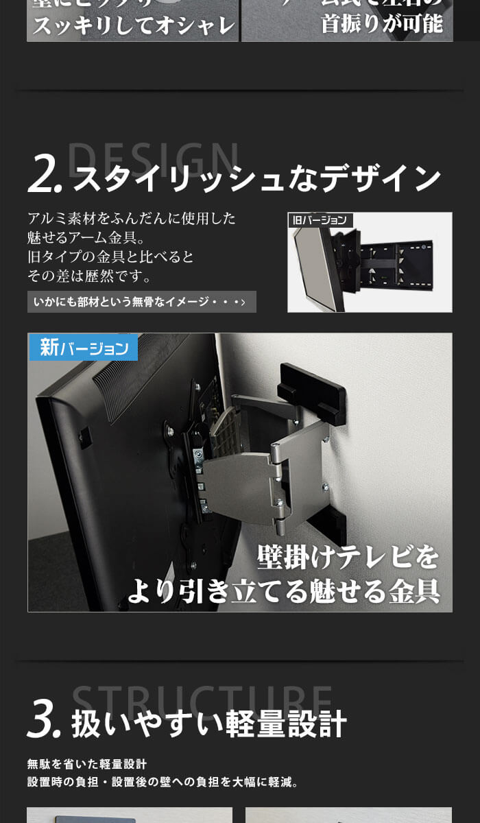 2、新型壁掛けテレビ金具ならではのデザイン