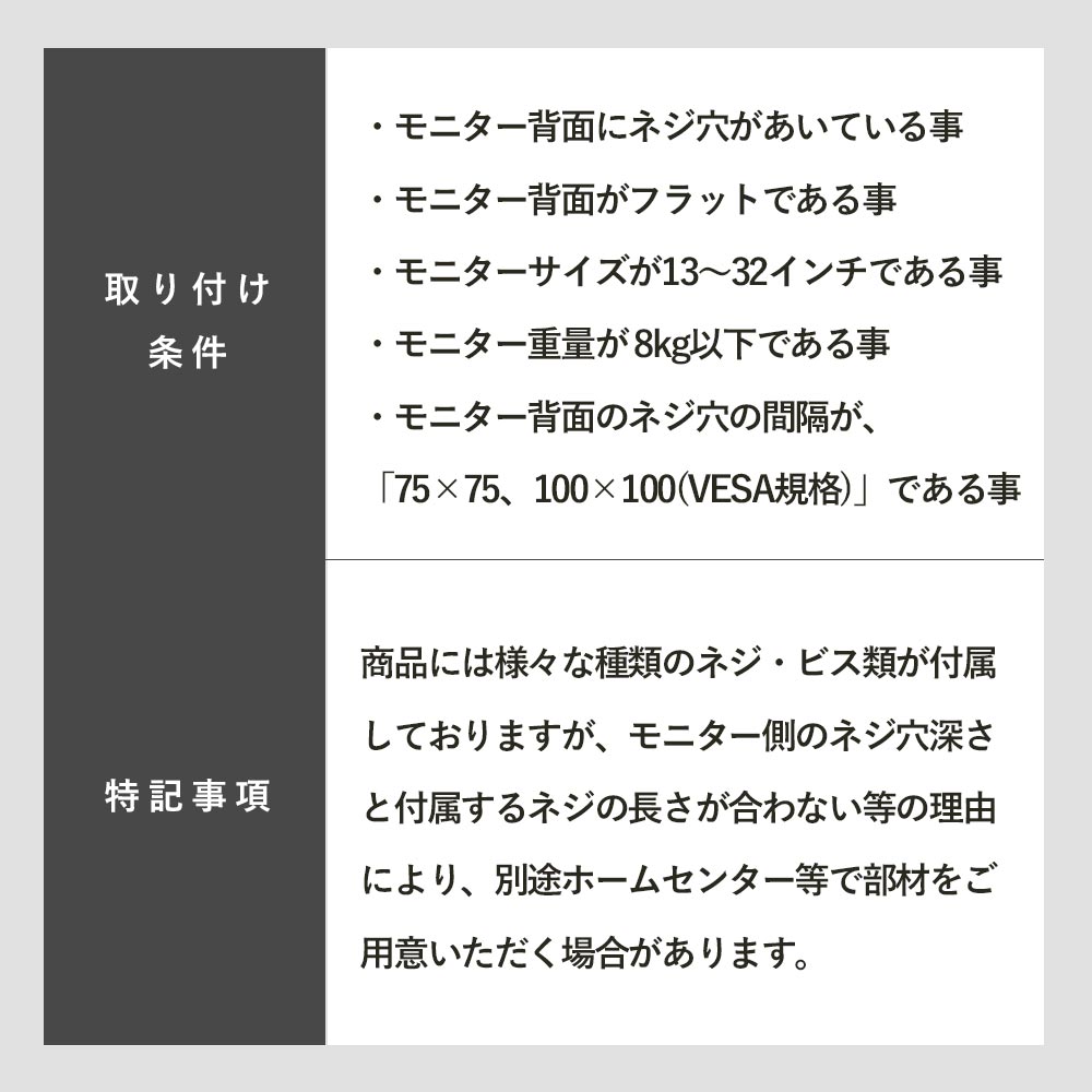 快適ワークのモニターアームBA120の取り付け条件