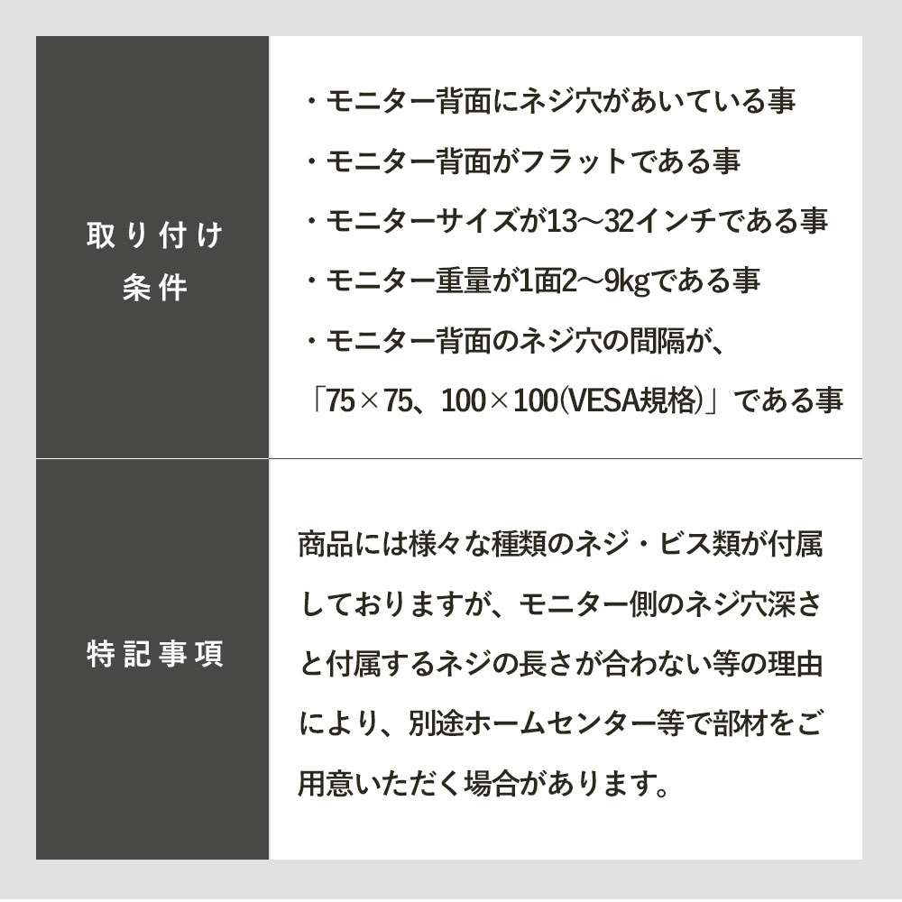 快適ワークのモニターアームDA112の取り付け条件