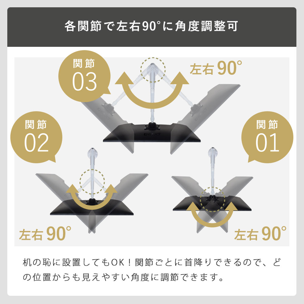 左右90度に角度調節可能